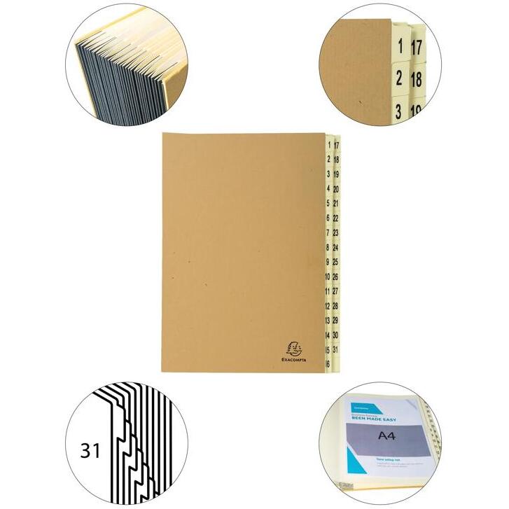Trieur rigide 31 compartiments de 1 à 31 Forever kraft - A4 - Kraft brun