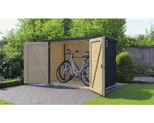 Bertilo Woodline Bike fietsenstalling/tuinhuisje met vloer, 202x106 cm, antraciet
