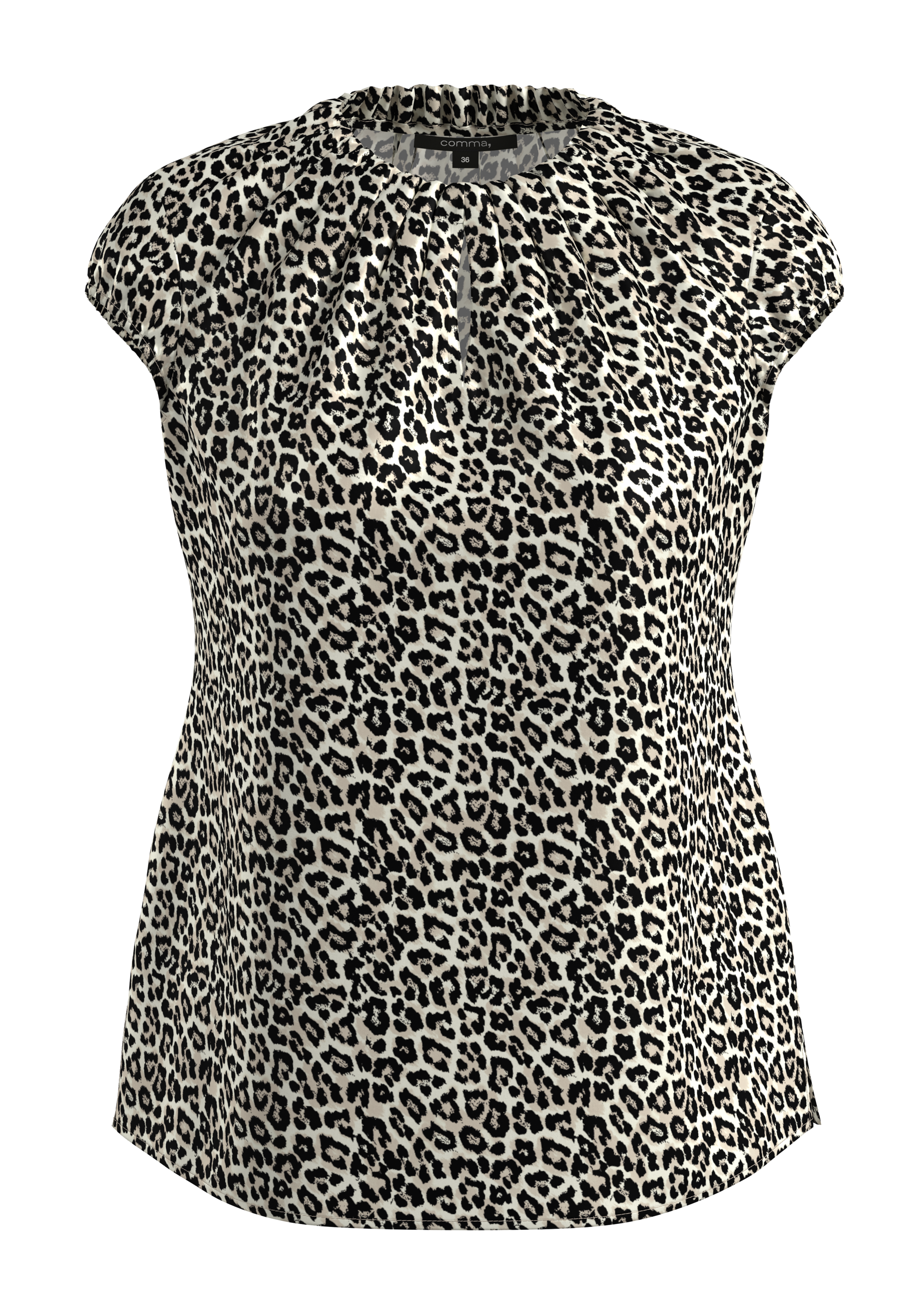 Comma Kurzarmbluse mit Raffung und Animal-Print