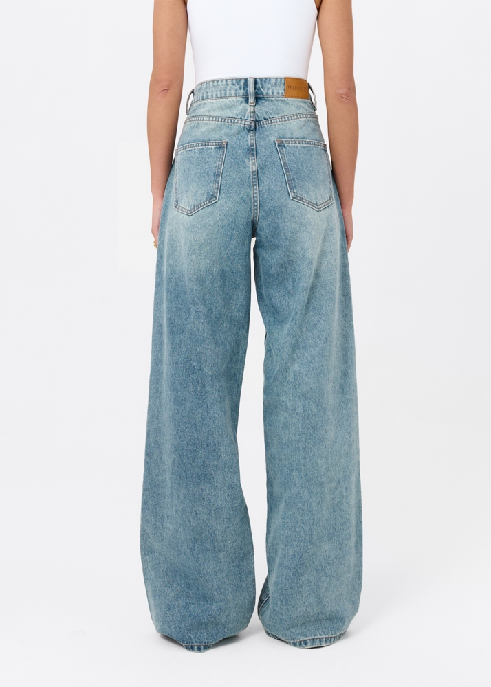 Wide leg classic jeans smokey blauw
