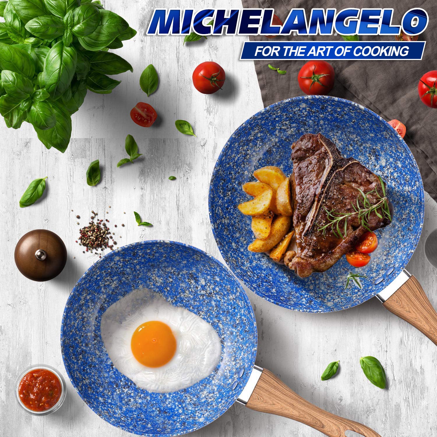 MICHELANGELO Frying Pan Set with Lid, 9.5