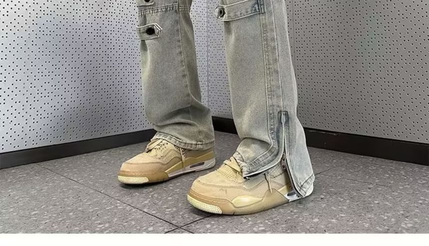 Juku Girls - Rechte jeans met rits en gewassen taille, middelhoge taille