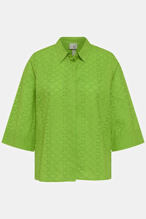 Hemdbluse, Lochstickerei, Hemdkragen, 3/4-Arm