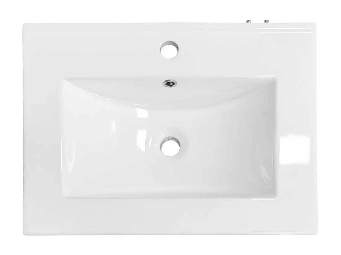 Meuble de salle de bain suspendu - avec vasque à encastrer, LED à induction et porte en verre - blanc - 61.5x46.5x47cm