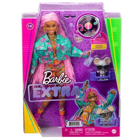 Barbie Extra Puppe mit pinken Flechtzöpfen, Anziehpuppe, Modepuppe