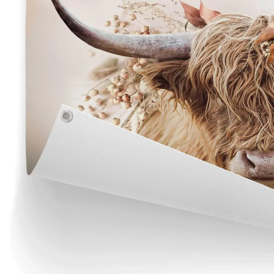 Tuinposter Highlander in bloemen - 60x80cm - Beige
