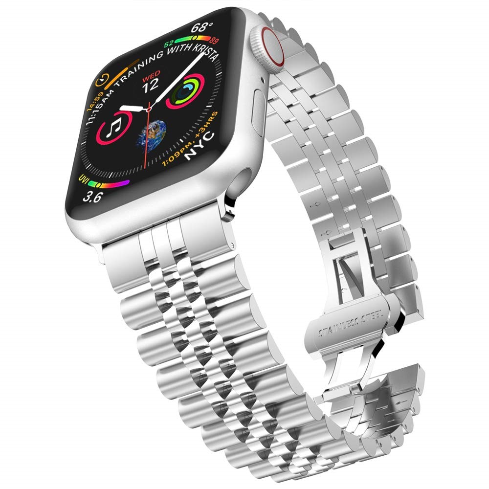 Apple Watch (49/46/45/44 mm) Klassisches Edelstahl Armband mit Butterfly Verschluss - Silber