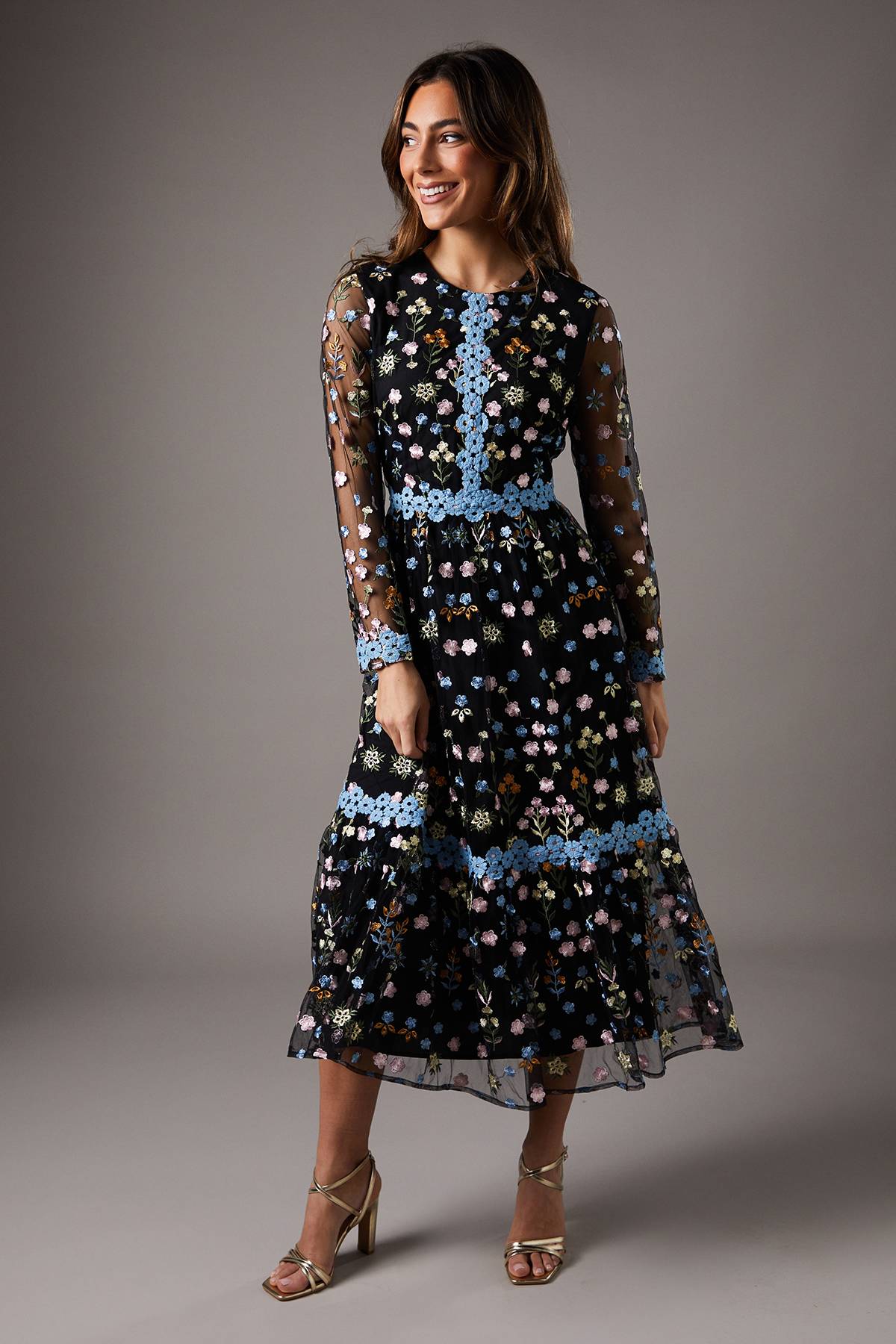 Coast Robe Longue Brodée à Motifs Floraux