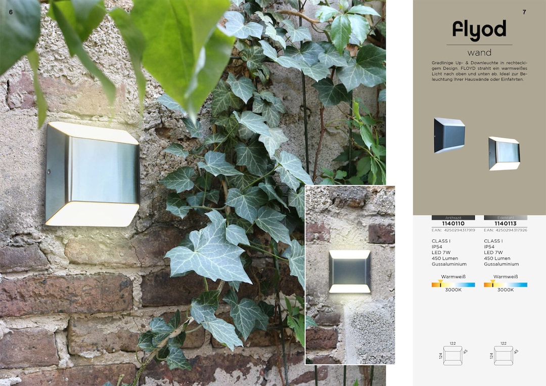 ECO-LIGHT LED Außenwandleuchte FLOYD silberfarbig