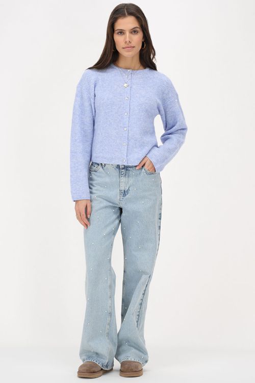 Blauw knitted vestje met kleine knoopjes