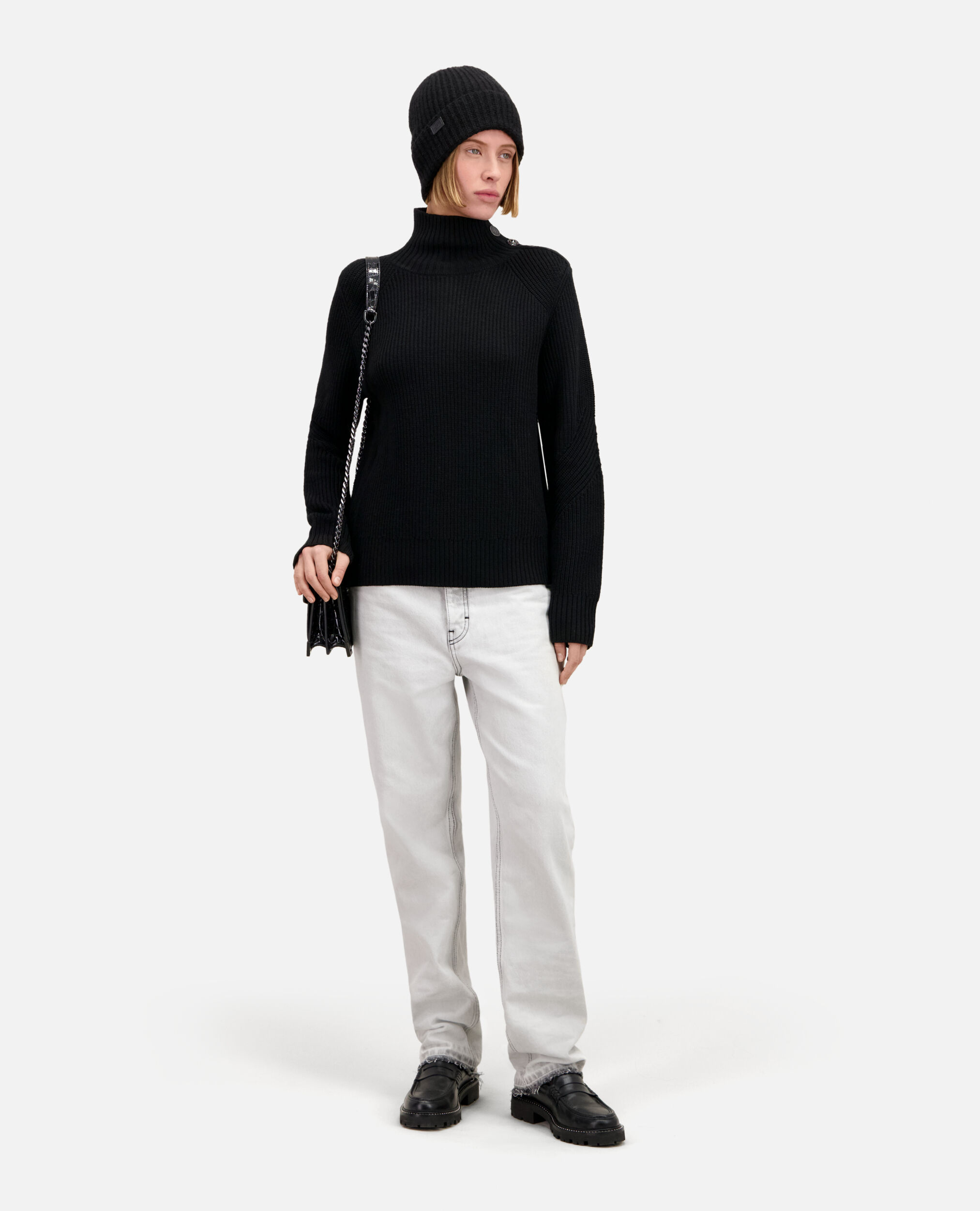 Black wool sweater with bijou buttons