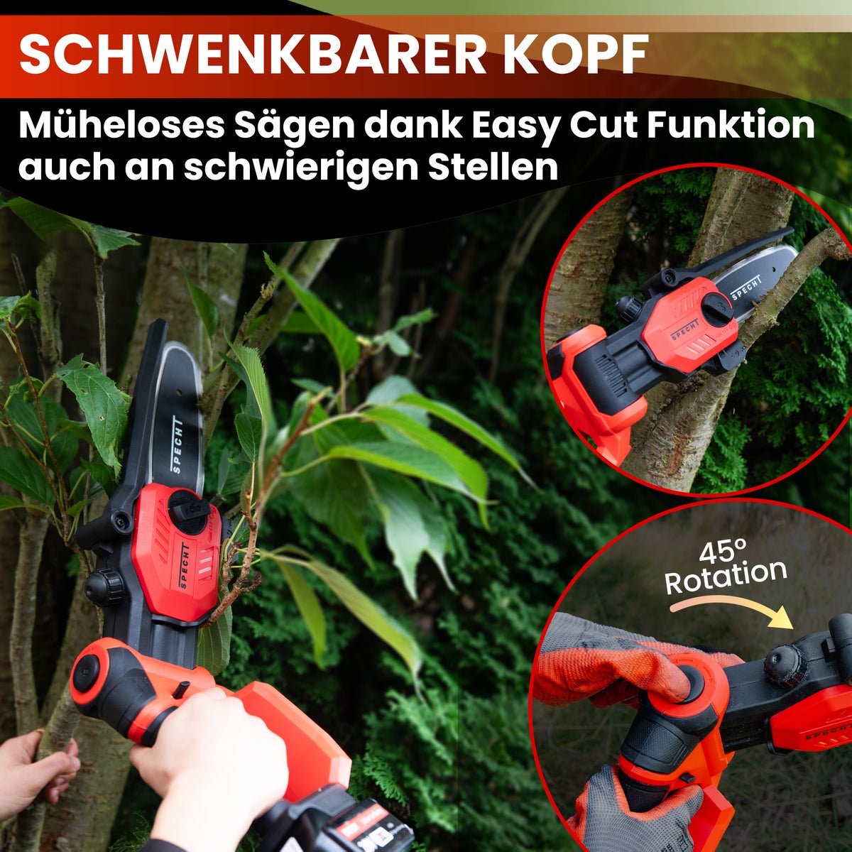 Specht® OAK-ONE Accu snoeizaag/minikettingzaag/houtknipper, incl. 1 x 4Ah accu en dockingstation