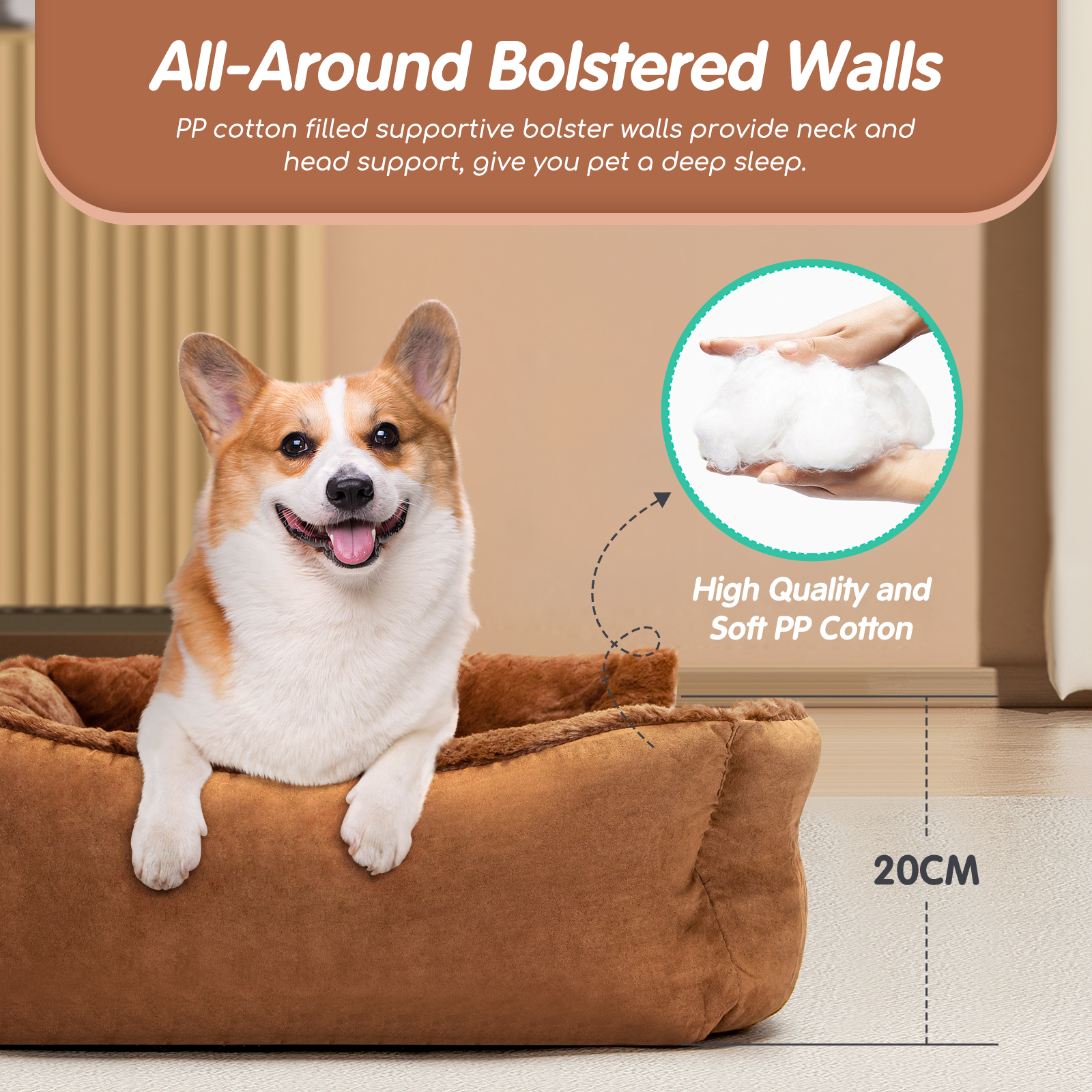 Cama para cães Nobleza tamanho médio, ortopédica, lavável, almofada, macia e confortável, tipo sofá-cama, cor marrom escuro, tamanho G (85x61x20cm).