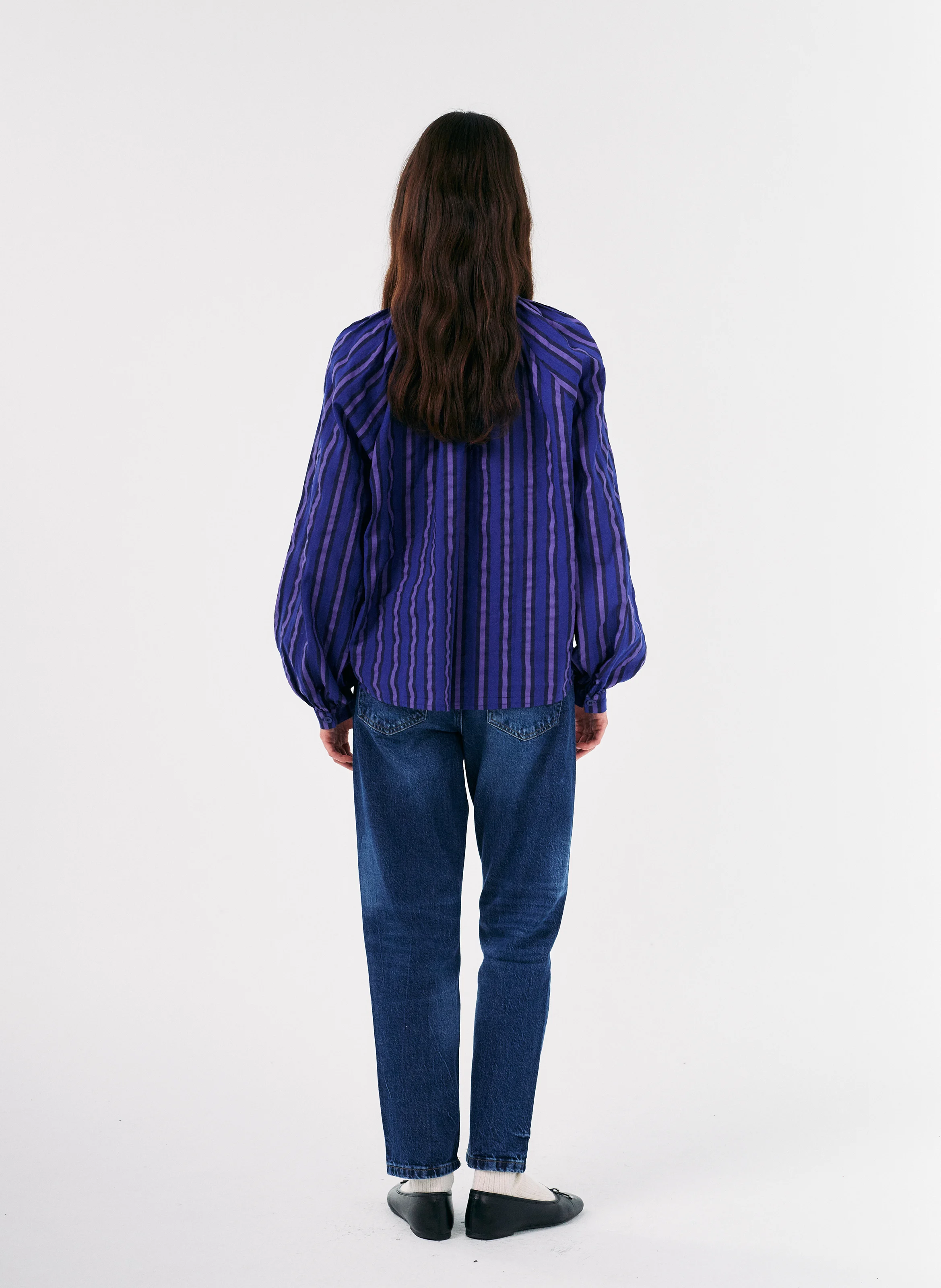 Chemise droite col rond en coton bio rayé | Multicolore