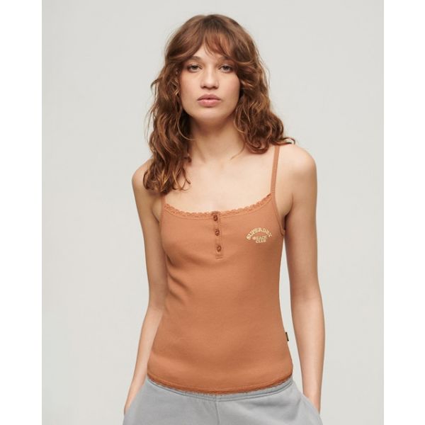 Superdry Essential Button Down Sleeveless Blouse Castanho L-XL Mulher