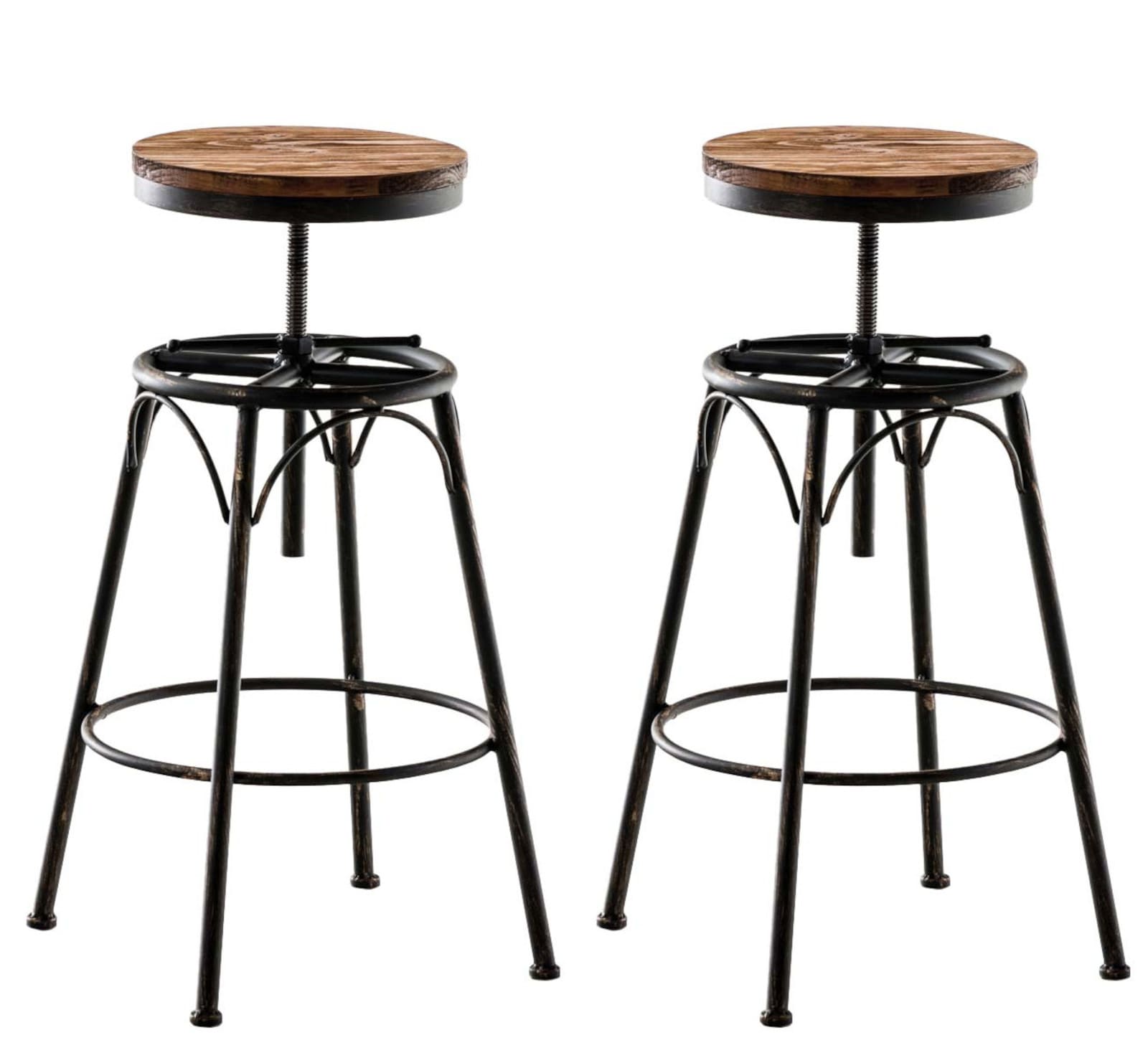 CLP 2er-Set Barhocker Beam Mit Holzsitz Und Metallgestell I Sitzhocker mit runder Sitzfläche I Höhenverstellbar Drehbar