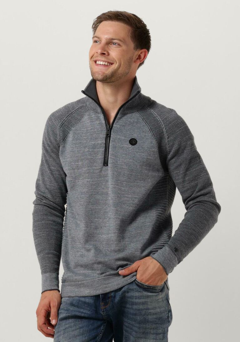 CAST IRON donkerblauwe cast iron trui half zip collar cotton heather plated half zip