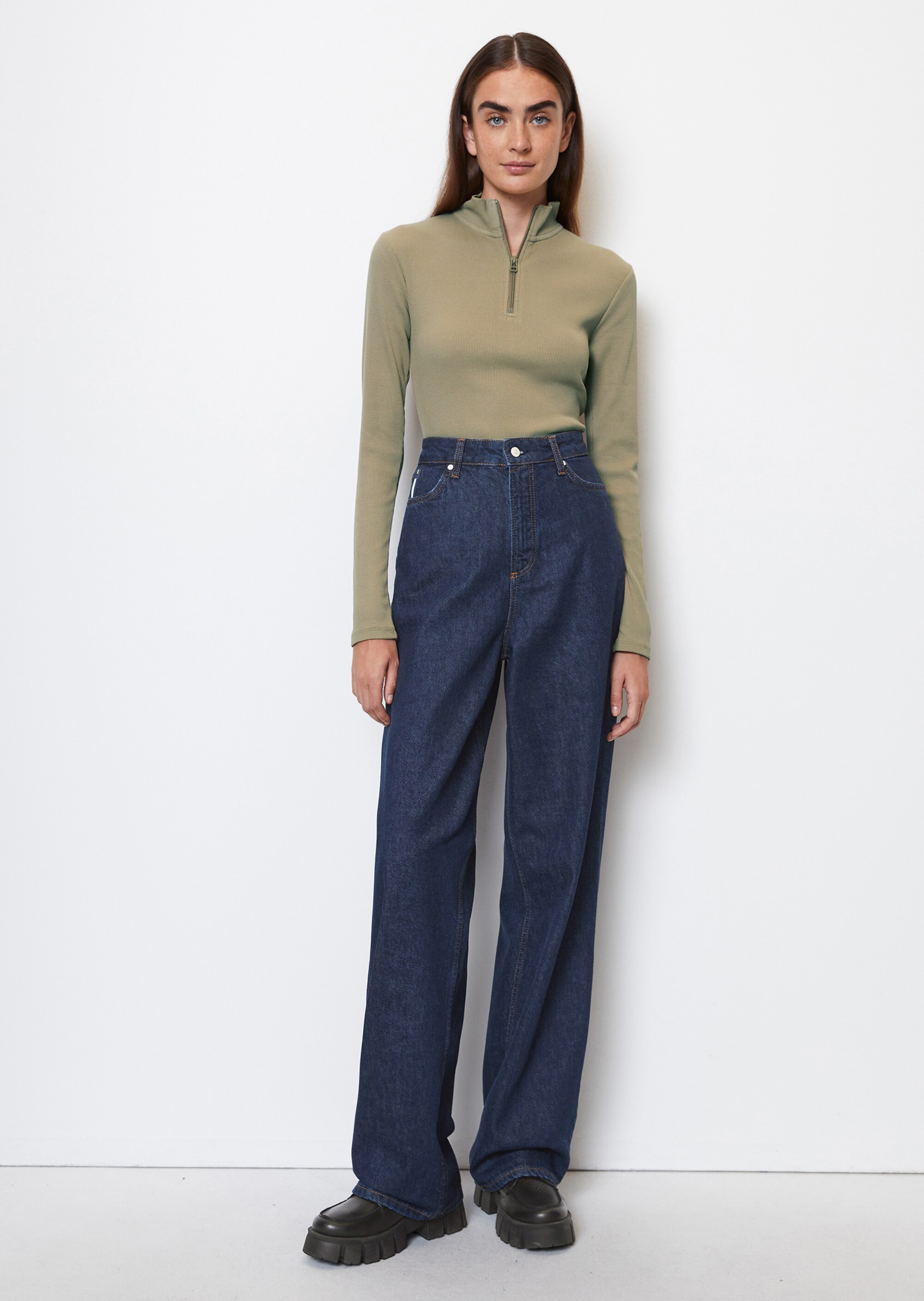 Zip-Longsleeve slim aus softem Rib-Jersey