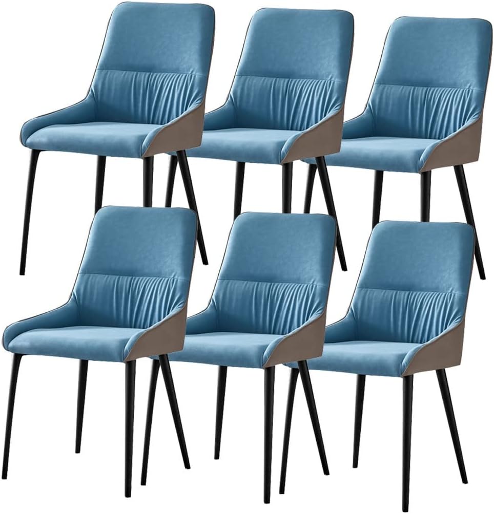 Küche Esszimmerstühle Technologie Stoff Küche Esszimmerstühle 6er Set, Robuste Blcak Karbonstahl Metallbeine Ergonomie Sitz Wohnzimmer Lounge Thekenstühle (Color : Blue)