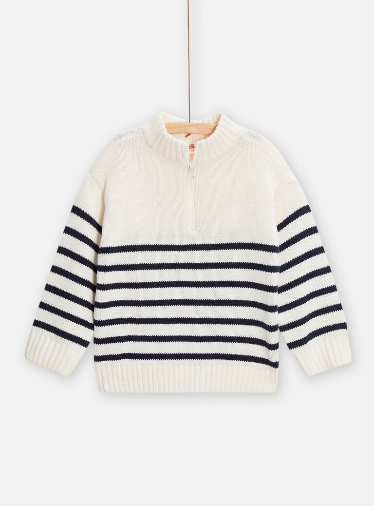 Pull écru à rayures col montant pour garçon