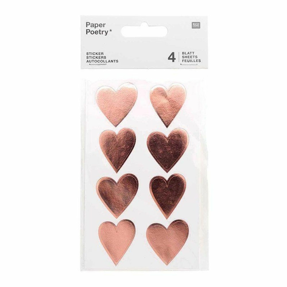 64 autocollants coeurs brillants rose doré