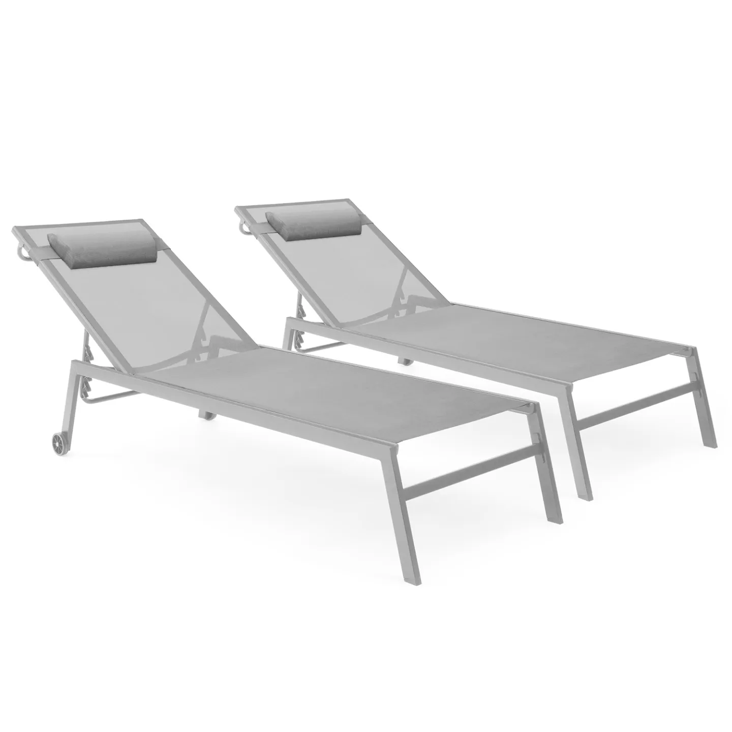 Lot de 2 transats de jardin inclinables en aluminium COZUMEL gris clair avec roulettes