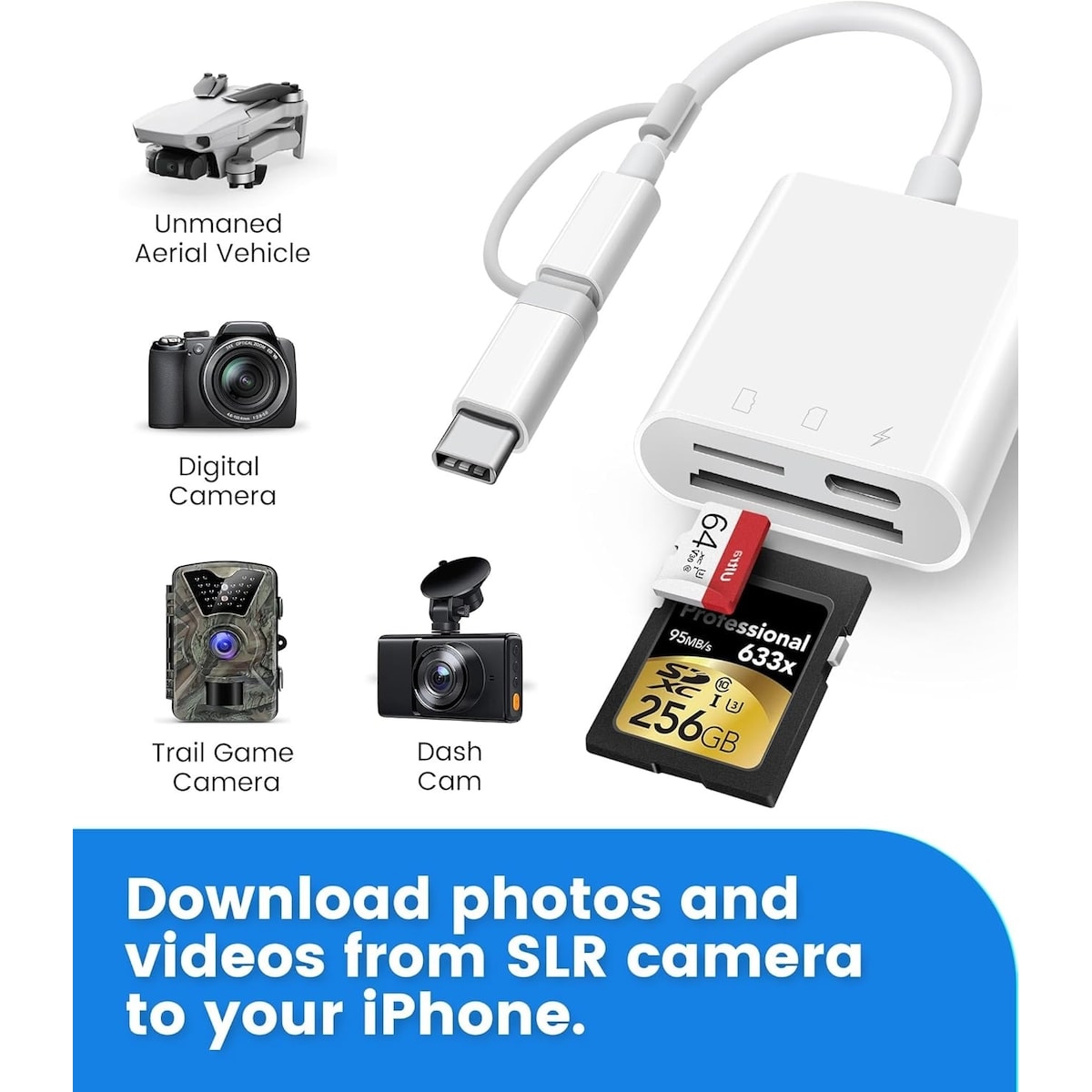 NÖRDIC USB-C, Lightning-kortleser 2 spor SD, MicroSD 1xUSB-C Lading PD30W UHS-I