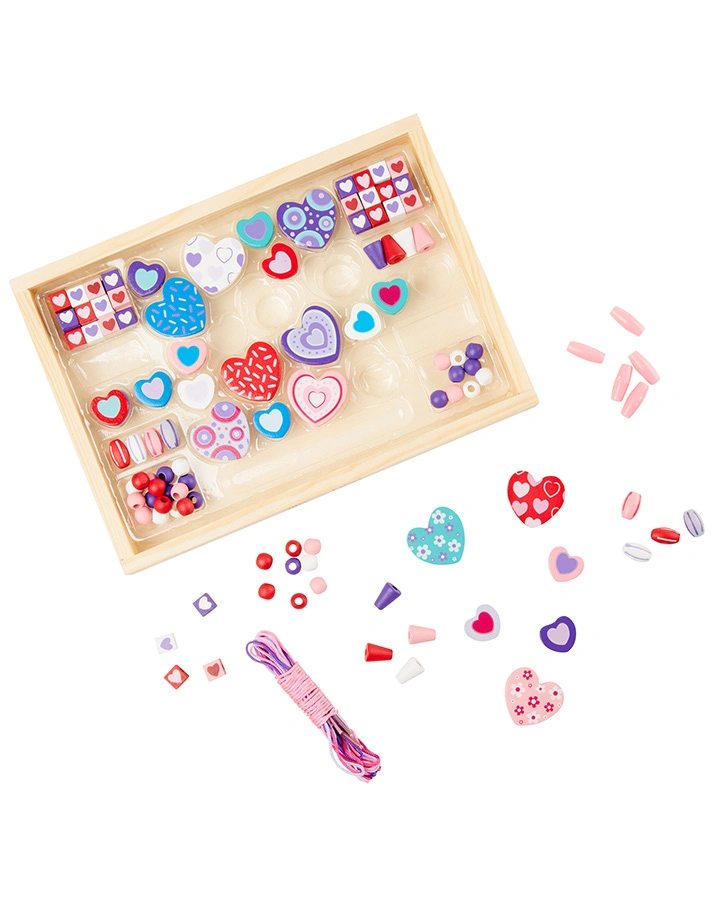 Holz-Perlen-Set HEART BEADS in pink