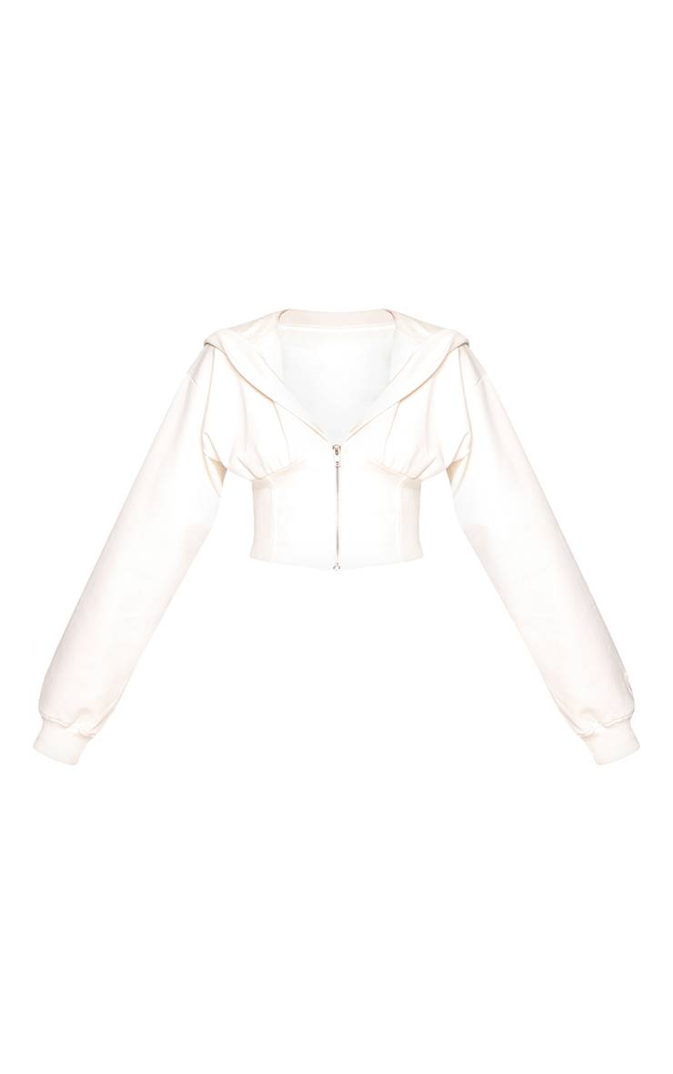 Crème Sweat À Casynthétiqueche Court Petite Avec Taille Cintrée Zippé Et Broderie Entrelacée