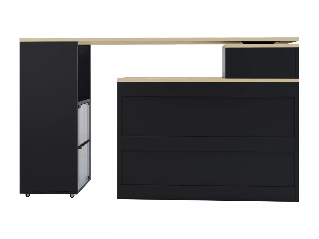 Meuble de bar pivotant et escamotable、Buffet multifonctionnel - grand espace de rangement - Noir