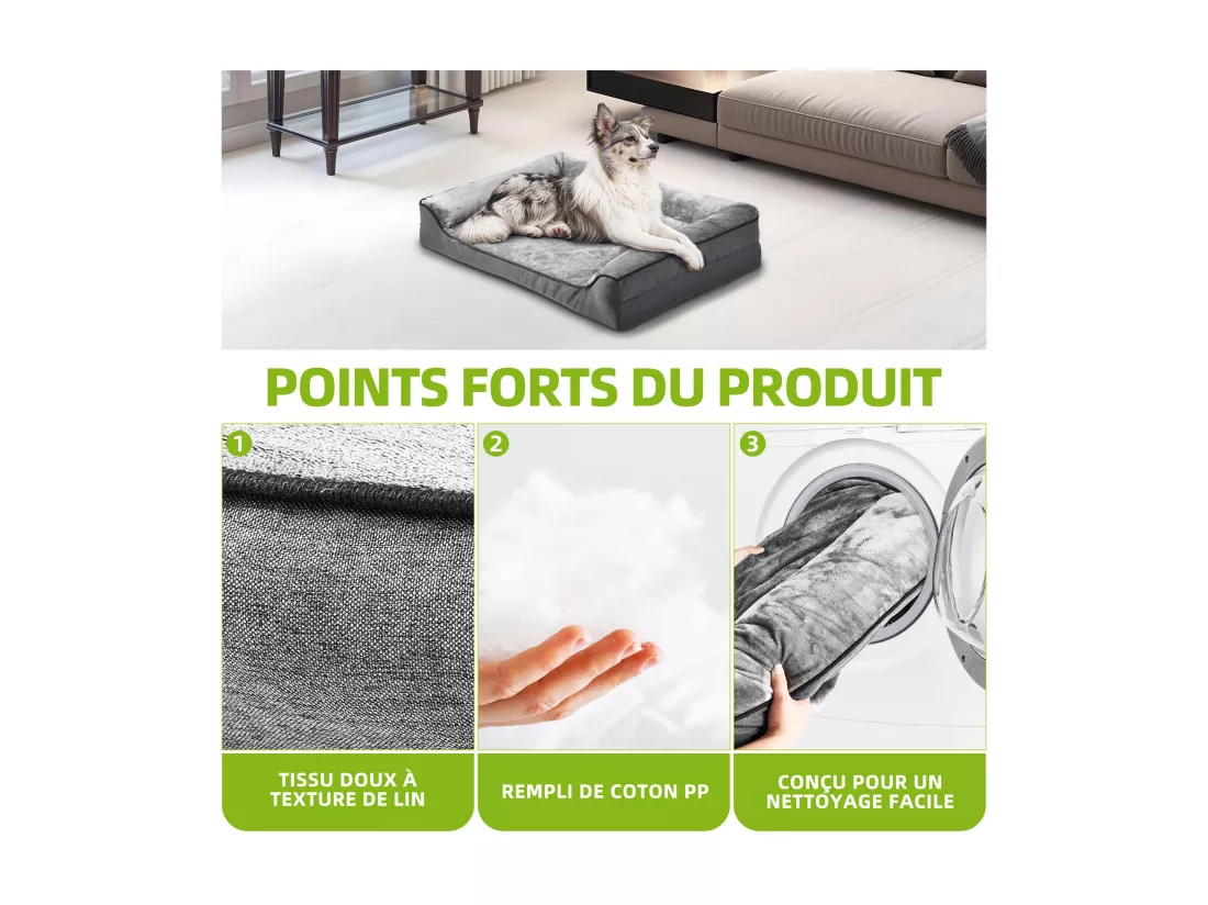 YITAHOME Panier Flanelle- pour Chien avec coussin- Tapis Orthopédique - Dehoussable - Lavable Lit Chien - 106x80cm - Gris