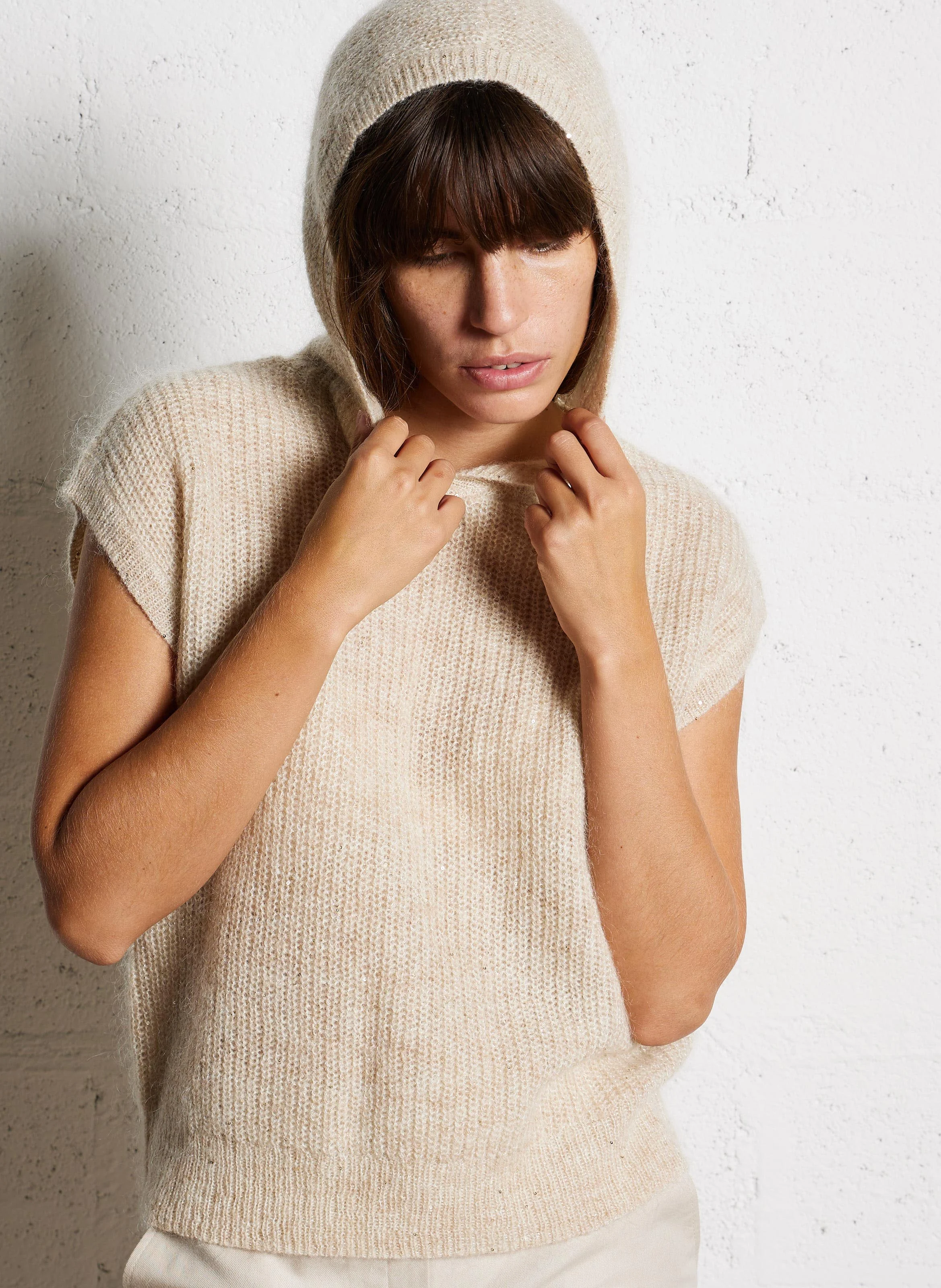 CENA - Pull col capuche en laine mélangée | Beige