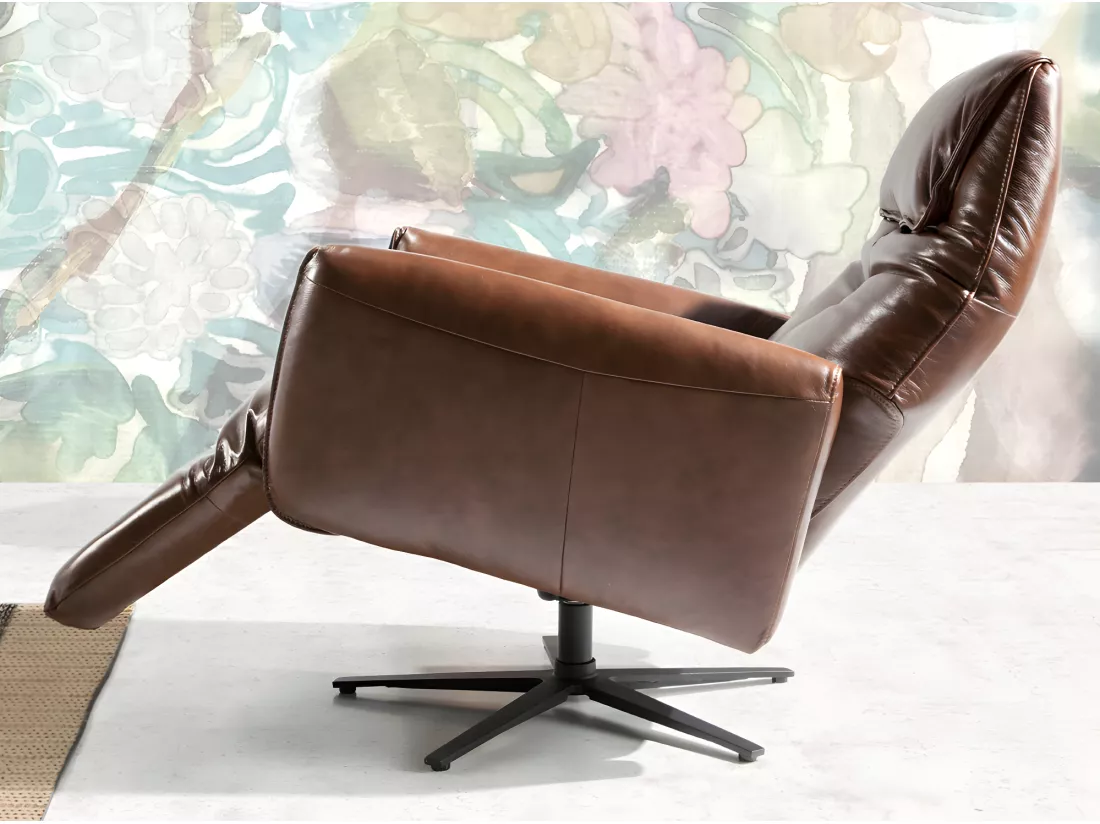 Fauteuil relax pivotant cuir marron et pieds en acier Nary-Couleur Aqua 10 Orange