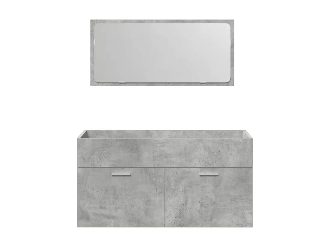 Armoire de bain avec miroir gris béton bois d'ingénierie