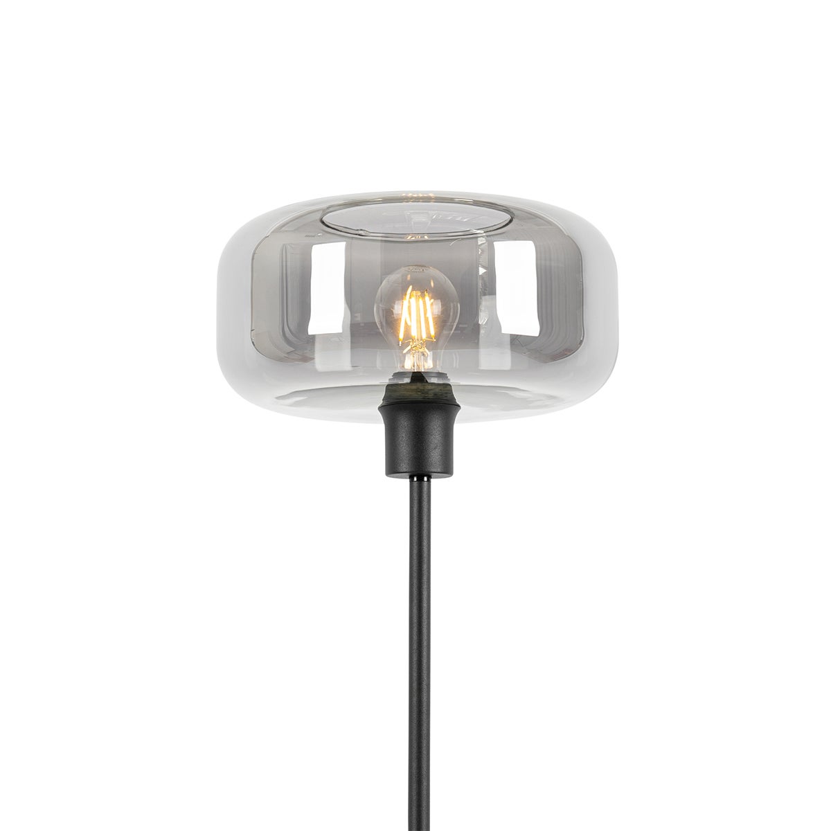 QAZQA - Art Deco vloerlamp, zwart met rookglas - Bizle | Woonkamer | Slaapkamer - Rond - LED-compatibel E27