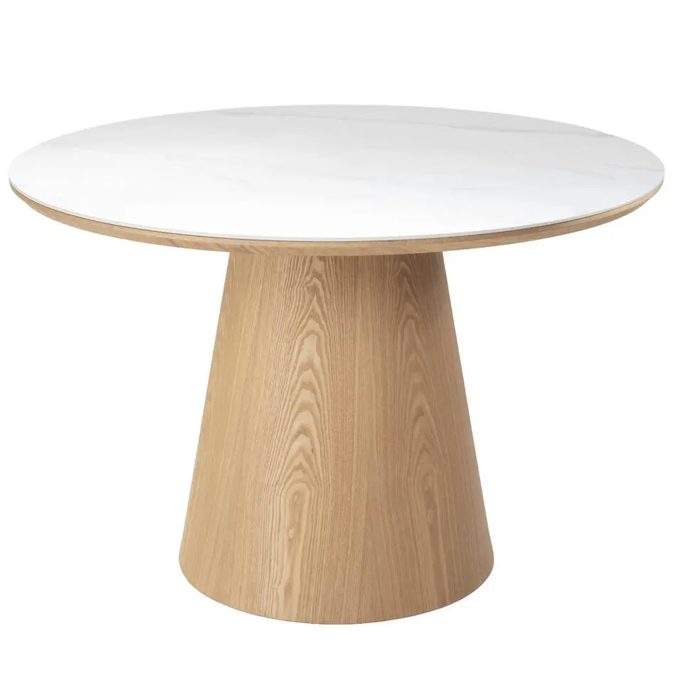 Eettafel Wit Keramiek/Naturel - Ø115x77cm - Alba