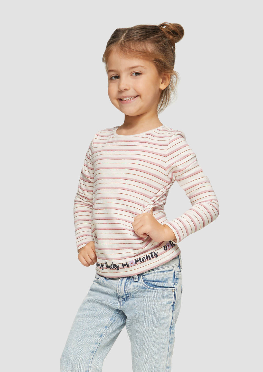 s.Oliver gestreepte longsleeve ecru/roze