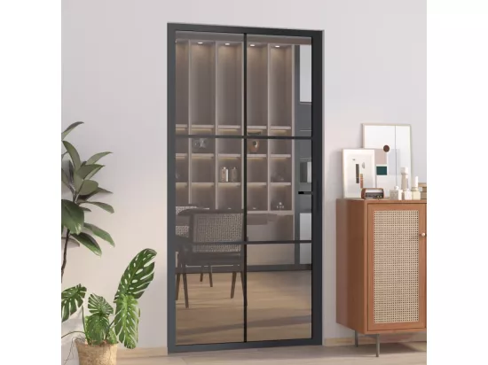 Porte intérieure 102,5x201,5 cm Noir Verre ESG et aluminium