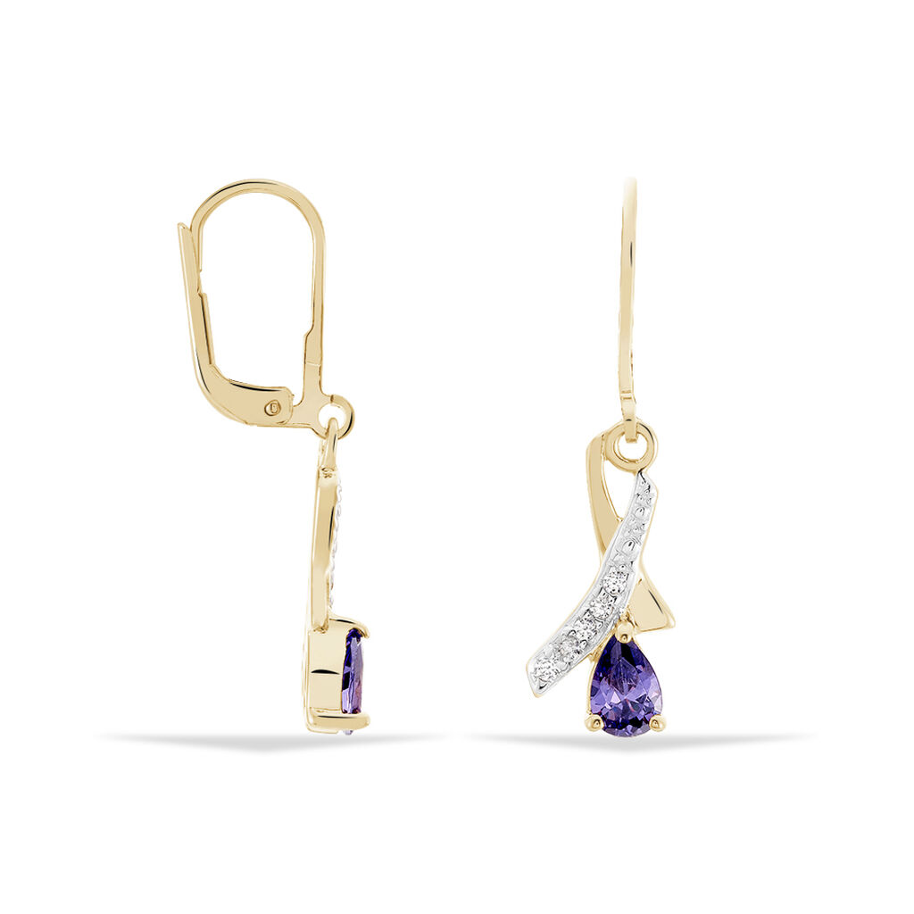Boucles D'oreilles Pendantes Dyanah Plaque Or Jaune Oxyde De Zirconium