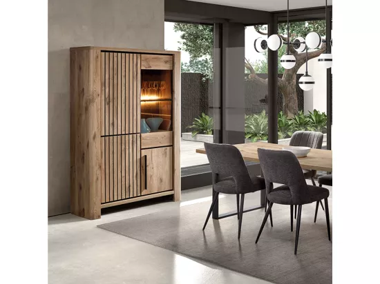 Vaisselier 4 Portes Avec LED Chêne Moyen - TRAME