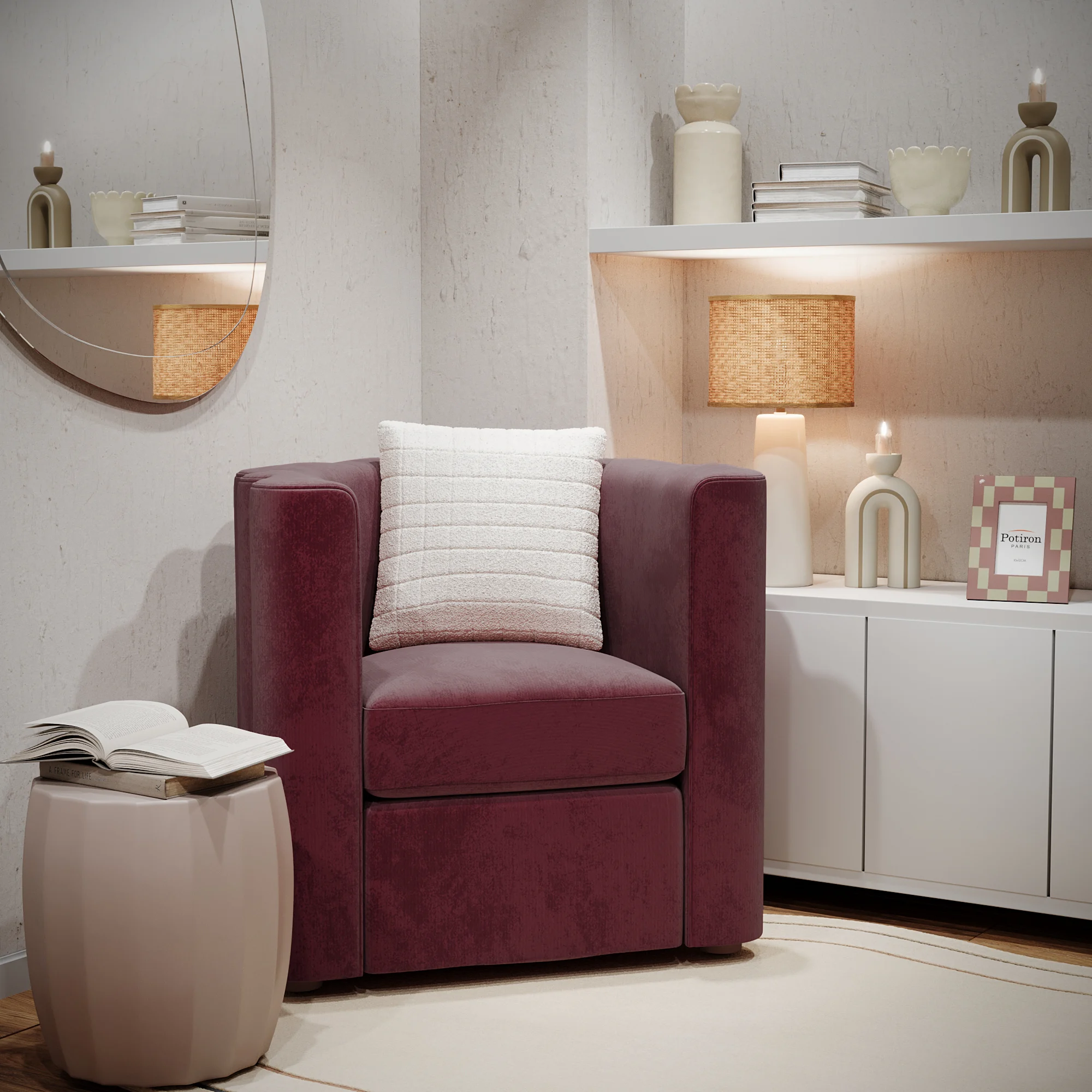 FRIDA - Fauteuil vintage en velours | Rouge