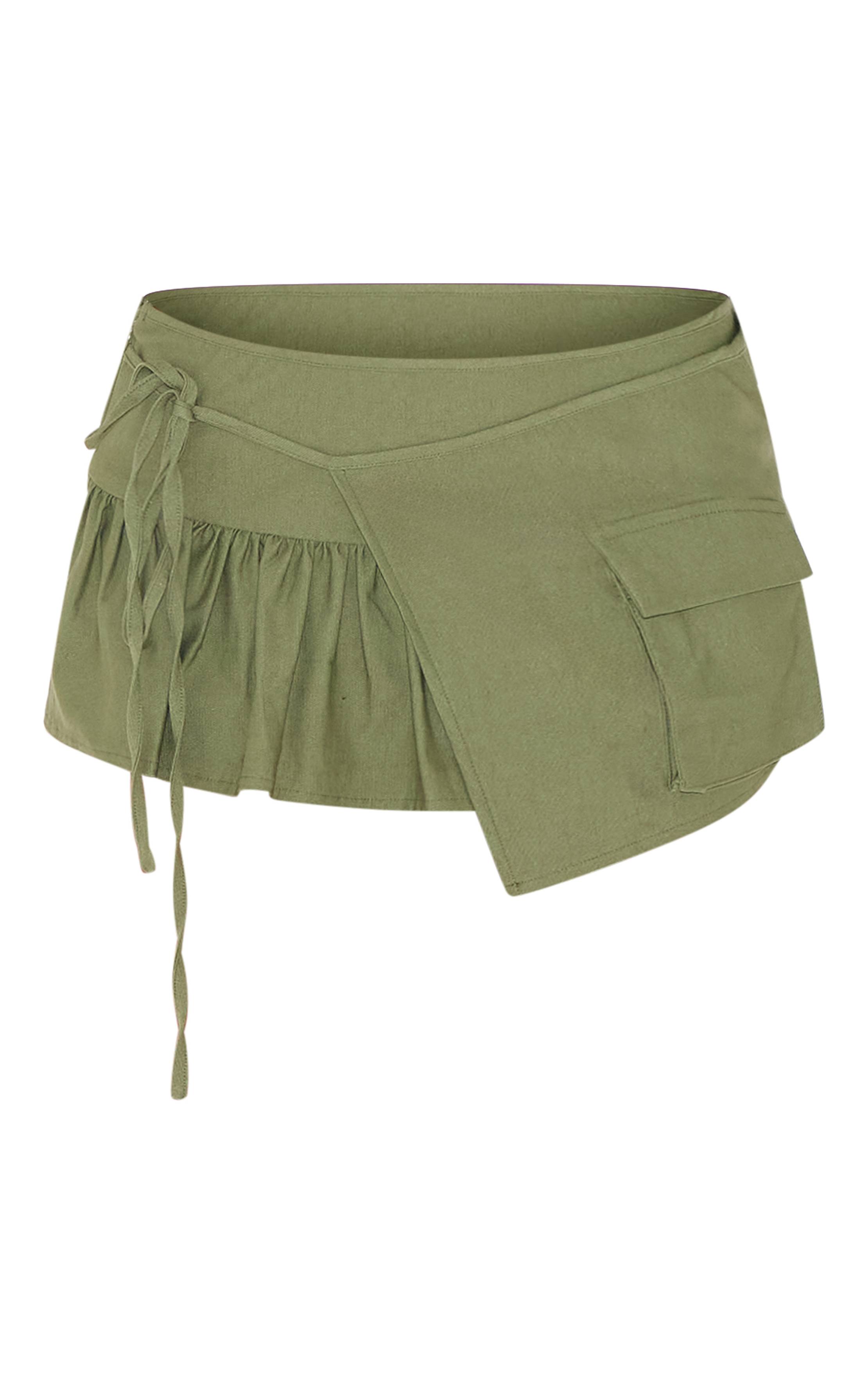 Kaki Jupe-short Cargo Tissée À Détail Volants
