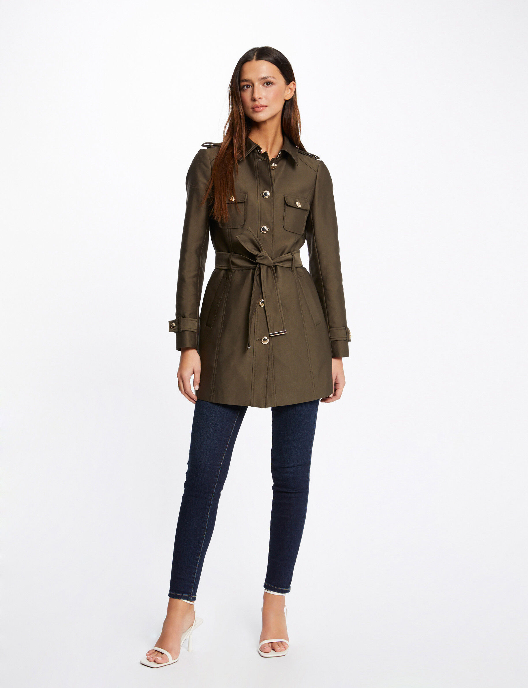 Trench droit ceinturé vert kaki femme - vert_kaki