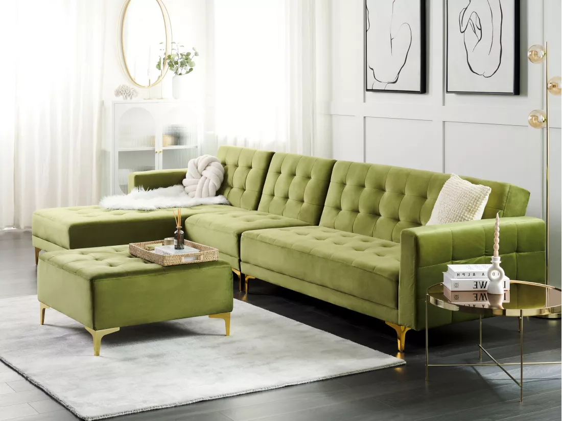 Canapé modulable côté droit en velours vert ABERDEEN