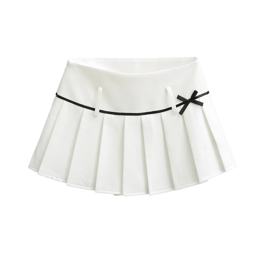 Asiris - Mini A-lijn geplooide rok met hoge taille en strikaccent