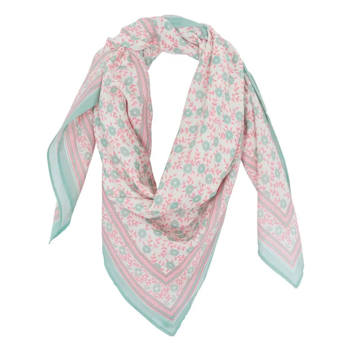 Bonton Foulard Fleuri 100cm | Vert d'eau