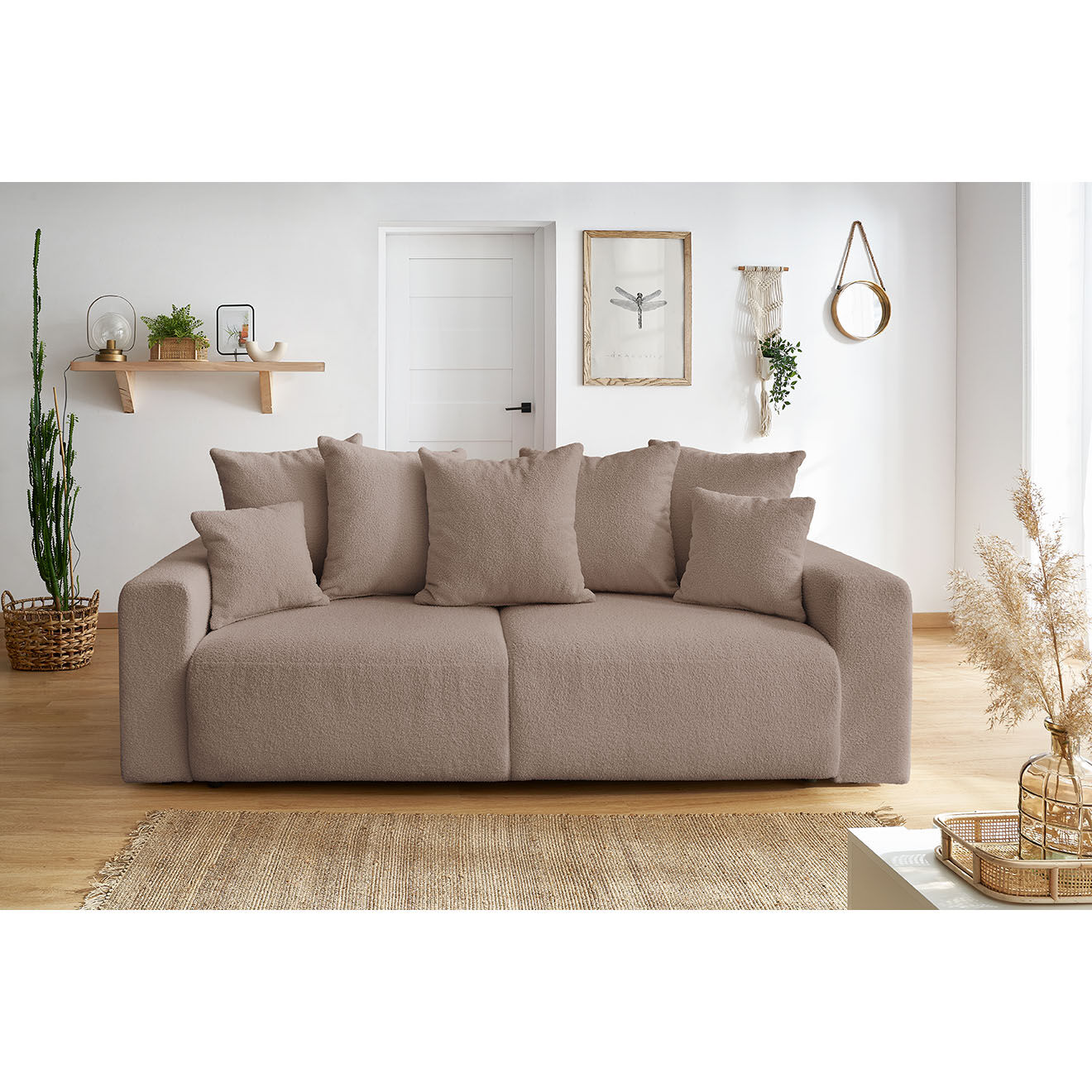 Bobochic Canapé 3 places convertible velours bouclette Envy marron - 245x102x88 cm
