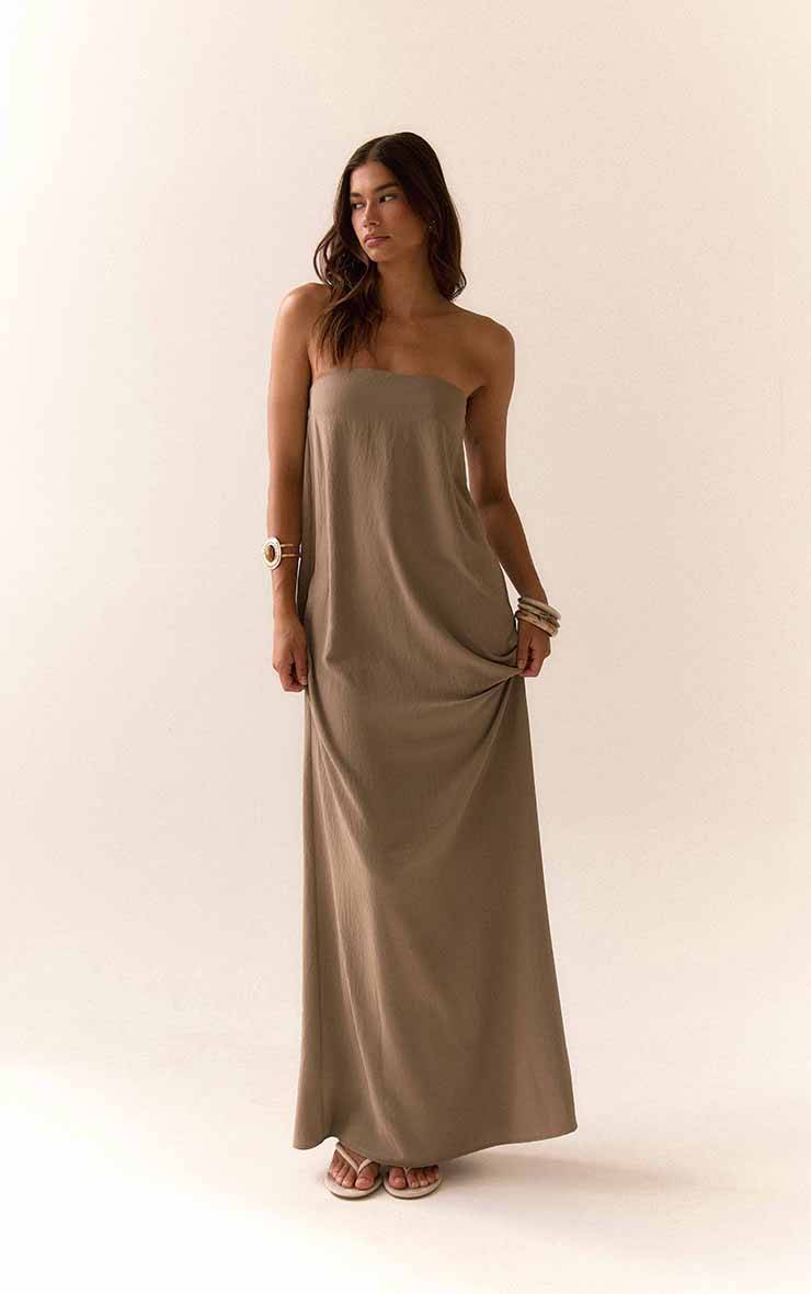 Champignon Robe Maxi Bandeau Fluide En Tissu Tissé