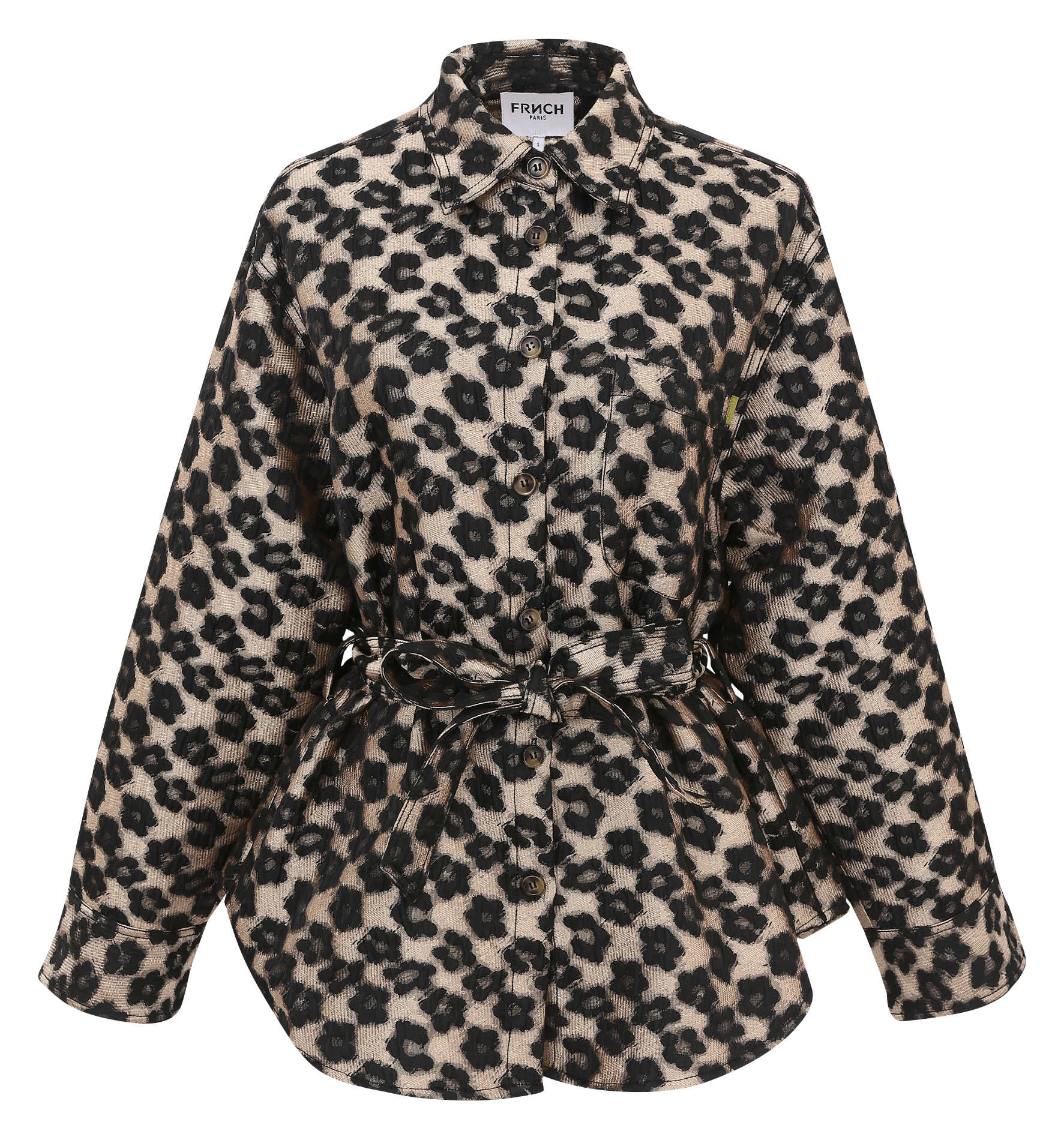 PANDORE - Chemise ample ceinturée en jacquard | Marron