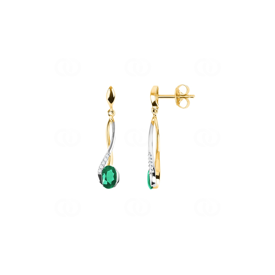 Ohrhänger 750/18 K Gelb-/ Weissgold mit Diamanten 0.04 ct H/si & Smaragden